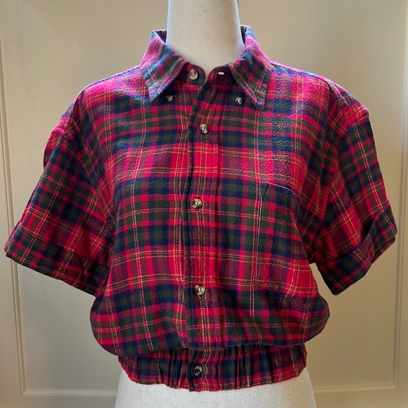 Re Collection Elastic Waist Flannel Shirt Size XS/S - Picture 1 of 13